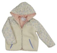 Smetanová prošívaná šusťákovo/huňatá přechodová bunda s kytičkami a kapucí PRIMARK