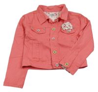 Jahodová tepláková rifľová crop bunda s mašlou a golierikom FUNKY DIVA