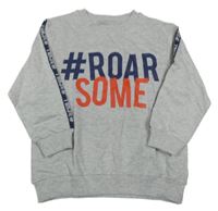 Sivá melírovaná mikina s nápismi a pruhom