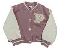 Starorůžovo-bílá baseballová mikina s písmenkem a nápisy ZARA