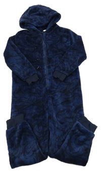 Tmavomodro-černá vzorovaná plyšová kombinéza s kapucí M&S