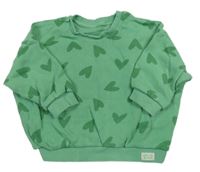 Zelená rebrovaná oversize mikina so srdiečkami Matalan