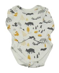 Bílé body se zvířátky a stromečky a domečky