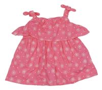 Ružové plátenné letné šaty s kvetmi a srdiečkami Ergee