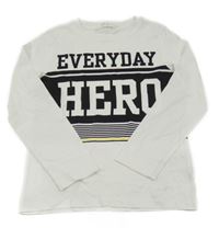 Bielo-čierne tričko s nápismi a pruhmi H&M