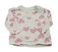 Bílo/světlešedé tričko s ružovými srdiečkami PRIMARK