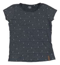 Tmavomodro-biele pruhované melírované tričko s kotvami YIGGA