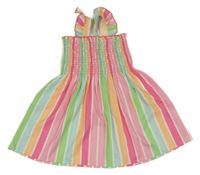 Farebné pruhované letné šaty s volánikmi