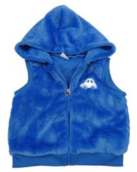 Cobaltovoě modrá plyšová vesta s autom a kapucňou