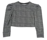 Čierno-bílo/světlešedo-staroružová kockovaná vzorovaná úpletová crop mikina Matalan