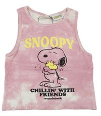 Ružovo-biely batikovaný rebrovaný crop top so Snoopym ZARA