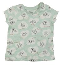 Mentolovo-bílé melírované tričko s Disney zvířátky a srdíčky PRIMARK