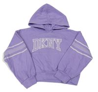 Fialová oversize crop mikina s logem a kapsou a pruhy a kapucí DKNY