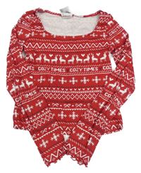 Červené vzorované rebrované crop tričko so sobmi a vločkami a mašľami H&M