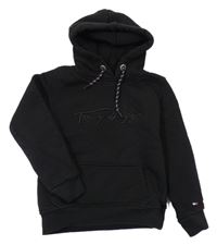 Čierna tepláková mikina s logom a vreckom a kapucňou Tommy Hilfiger
