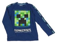 Tmavomodré triko s Minecraft a pruhem 
