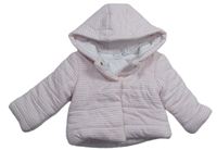 Růžovo-bílý pruhovaná zateplený kojenecký kabátek s kapucňou Bluezoo