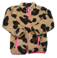 Béžová chlpatá zateplená bunda s leopardím vzorom Tu