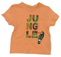 Oranžové tričko s nápismi a vtáčikom Primark