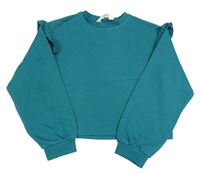 Tmavozelená crop mikina s volánikmi H&M