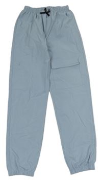 Světlemodré šusťákové cargo cuff kalhoty Shein