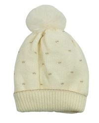 Smotanová vzorovaná pletená čapica s brmbolcom