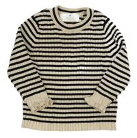 Béžovo-čierny pruhovaný rebrovaný sveter H&M