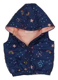 Tmavomodrá šušťáková zateplená vesta s hviezdami a kapucňou Fat Face