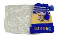 Nové - Safírovo-žlutá čepice s ovcí a pruhy