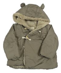 Khaki šušťáková zateplená bunda s kapucňou s uškami Zara