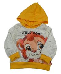 Smetanovo-horčicová ľahká mikina s s levíkom  a kapucňou