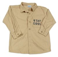 Svetlohnedá plátenná košeľová bunda s nápisom So Cute