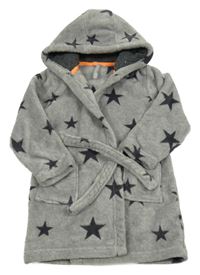 Šedý melírovaný chlupatý župan s hvězdami a kapucí Matalan