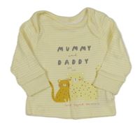 Žluto-bílé pruhované triko s kočkami Mothercare