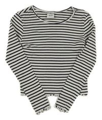 Bielo-čierne pruhované rebrované crop tričko Page One Young