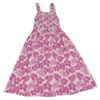 Bielo-fuchsiové ľahké šaty s listami Page One Young