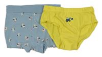 2set - Žluté slipy s traktorem + světlemodré boxerky s racky