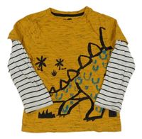 Okrovo-pruhované triko s dinosaurem F&F