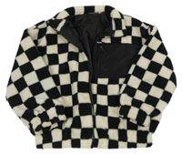 Béžovo-černá kostkovaná huňatá podšitá bunda s šusťákovou kapsou Destination