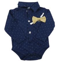 2set - Tmavomodré vzorované košilové body + béžový motýlek