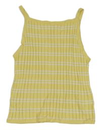Žlto-biely pruhovaný rebrovaný pletený crop top H&M
