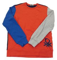 Červeno-modro-šedá mikina s potiskem Benetton