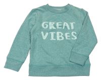 Modrozelená melírovaná mikina s nápisom H&M