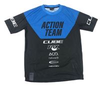 Čierno-modré funkčné športové tričko s nápismi