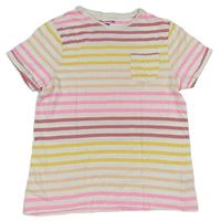 Bielo-žlto-ružové pruhované tričko s vreckom F&F