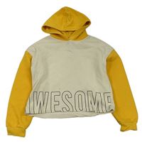 Smetanovo-žltá crop mikina s nápisom a kapucňou C&A