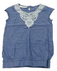 Modrá ľahká blúzka s čipkou H&M