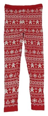 Červeno-biele vzorované pletené legíny s vánočními obrázky Lupilu