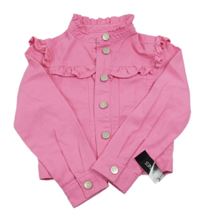 Nové - ružová rifľová bunda s volánikmi dunnes