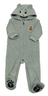 Šedozelená plyšová podšitá kombinéza s kapucí 